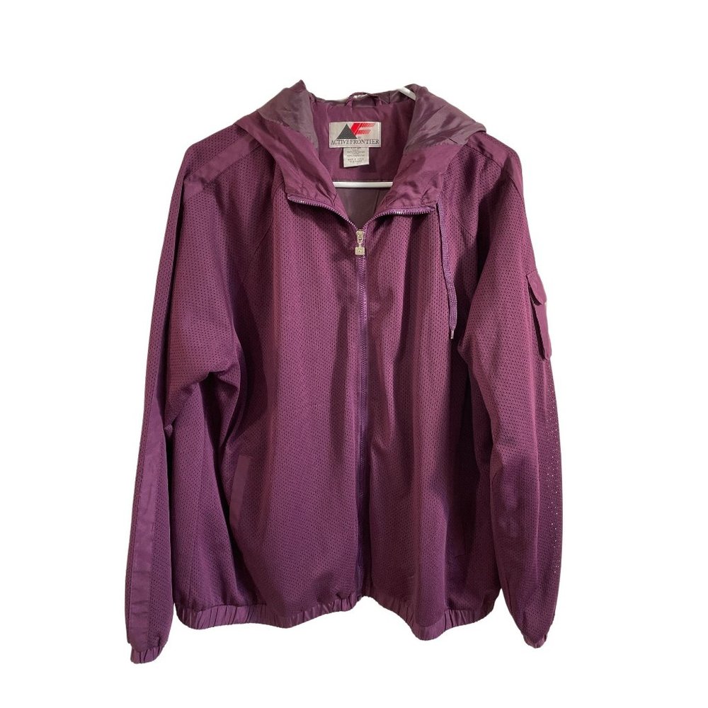 Vintage Active Frontier‎ Women's Large Plum Full Zip Hoodie Windbreaker Jacket